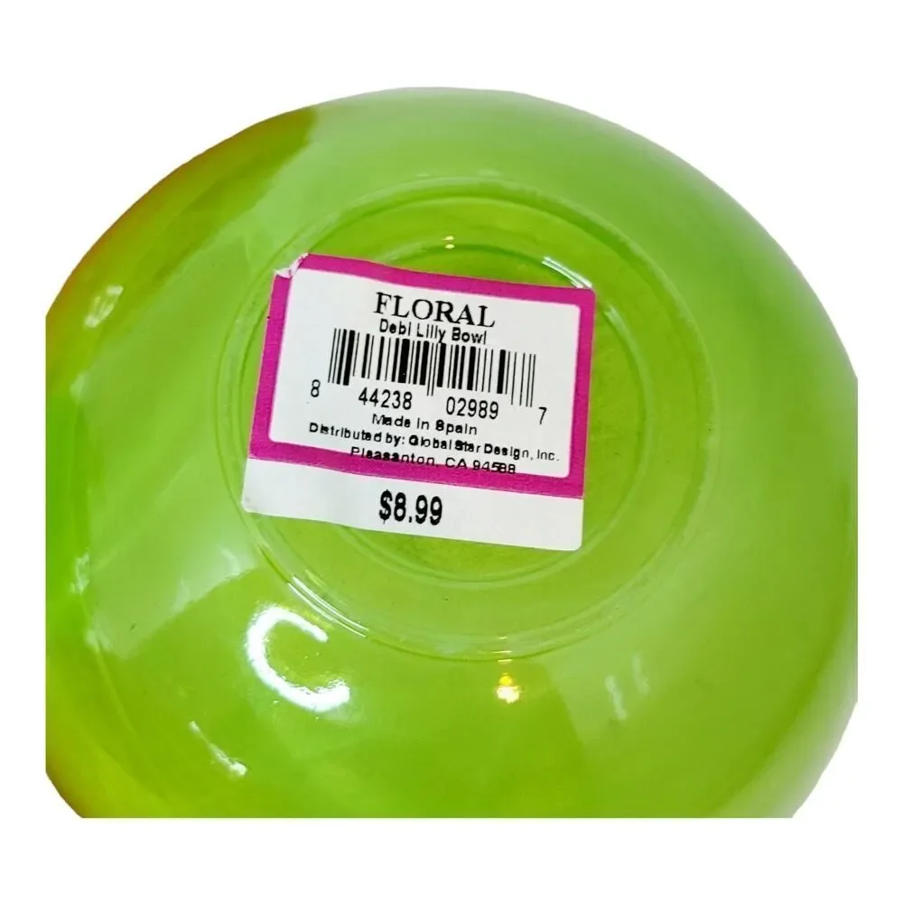 Set of 4 Vtg Floral‎ Debi Lilly Recycled Green Orange Glass Bowls With Swirls